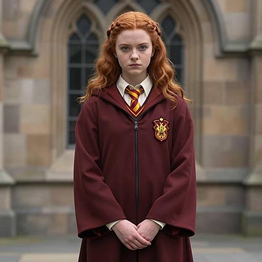 Young Woman in Harry Potter Inspired School Uniform