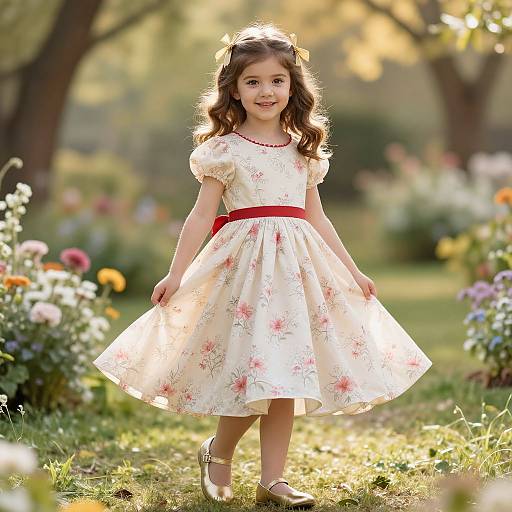 Elegant Girl in Floral Garden Dress