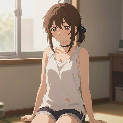 Anime Young Woman in Warm Indoor Light