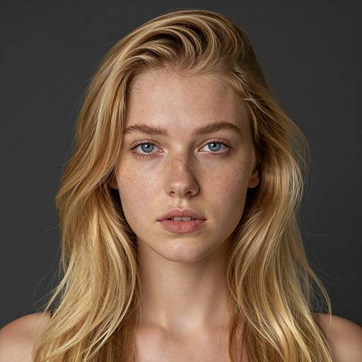 Portrait of Young Blonde Woman with Blue Eyes