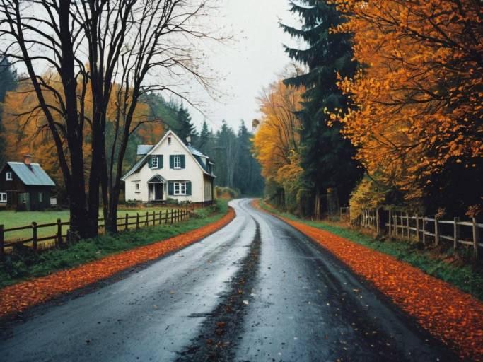 Charming Autumn Roadhouse Scene Wallpaper