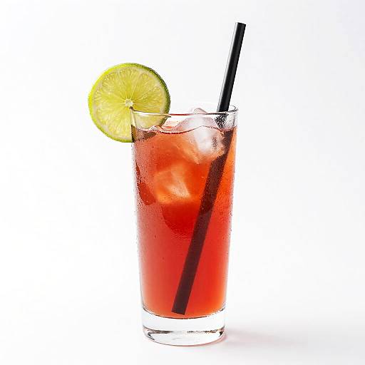 Red Cocktail with Lime and Ice