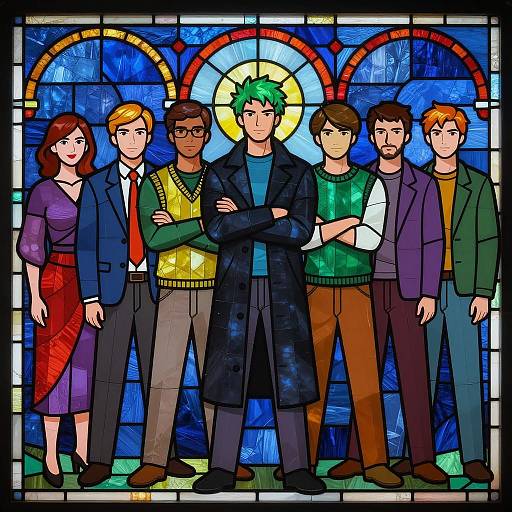Vibrant Stained Glass Group Portrait