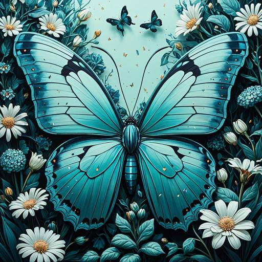Aquamarine Butterfly with Floral Design