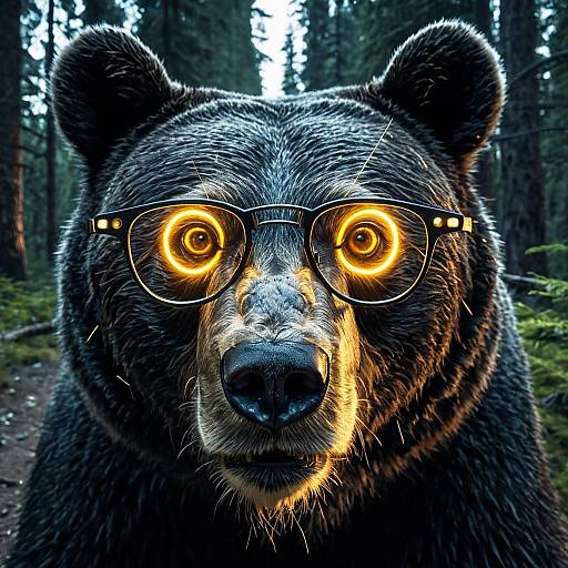 Surreal Bear with Glowing Eyes and Specs