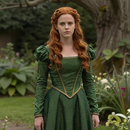 Red-Haired Woman in Green Medieval Dress