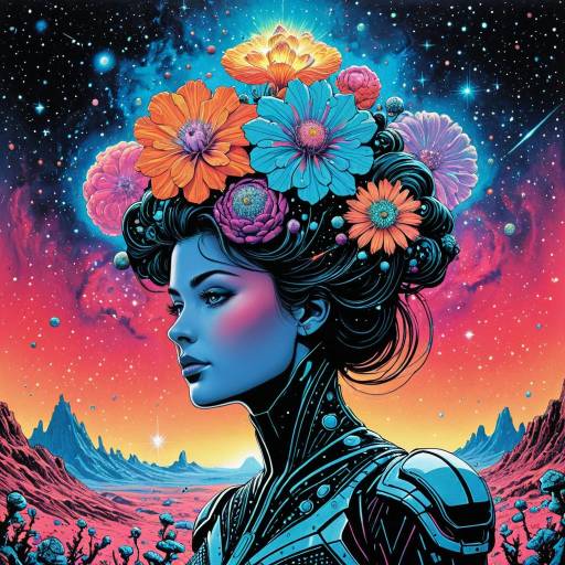 Cosmic Girl in Nebula Bloom Artwork Cosmic Girl in Nebula Bloom Artwork
