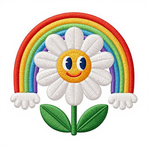 Embroidered Cartoon Daisy with Rainbow