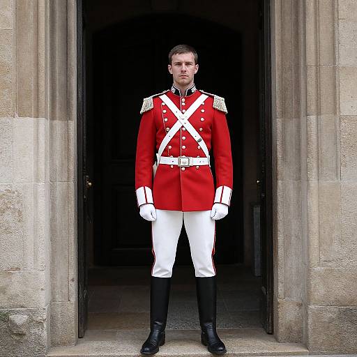 Man in Red and White Hussar Costume