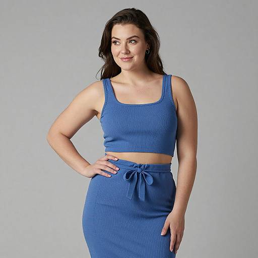 Curvy Woman in Blue Crop Top Set