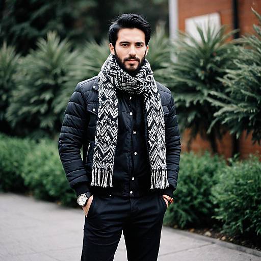 Man in Black Jacket and Scarf Outdoors