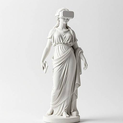 Classical Gypsum Statue with VR Headset