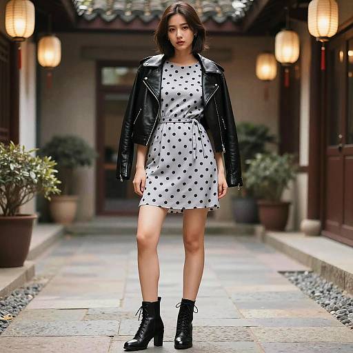 Athletic Woman in Polka Dot Dress