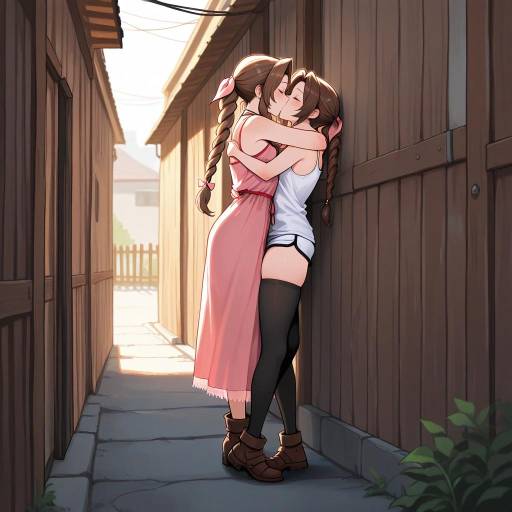 Flirtatious Aerith in an Outdoor Alley