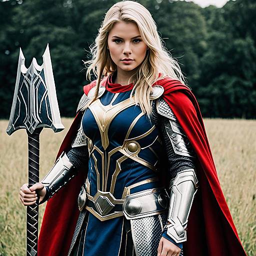 Female Mighty Thor Cosplayer with Armor and Cape