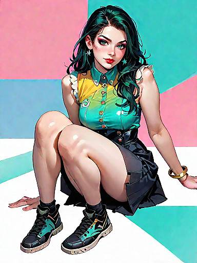 Young Woman in Modern Skater Dress Sitting