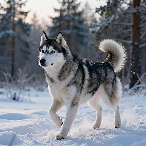 Photorealistic Siberian Husky in Snowy Forest