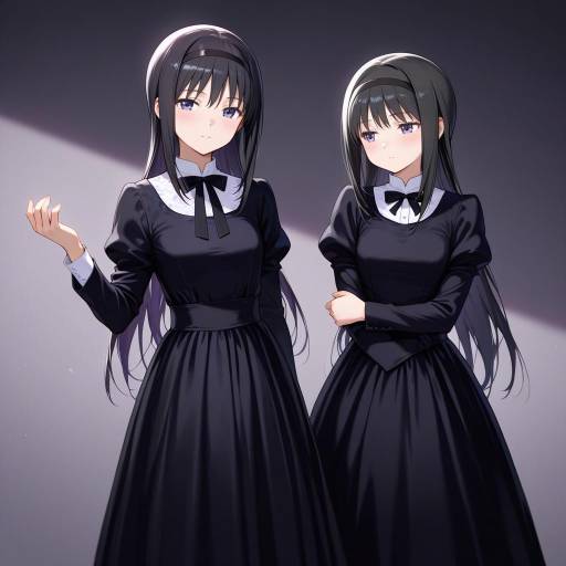 Illustration of Akemi homura (black dress), mahou shoujo madoka magica in the style of P19