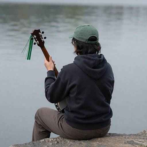 Peaceful Banjo Player by the Lake