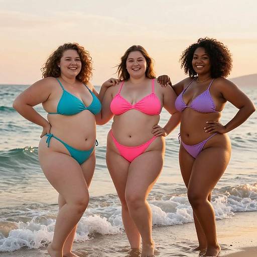 Confident Chubby Girls at Beach Sunset