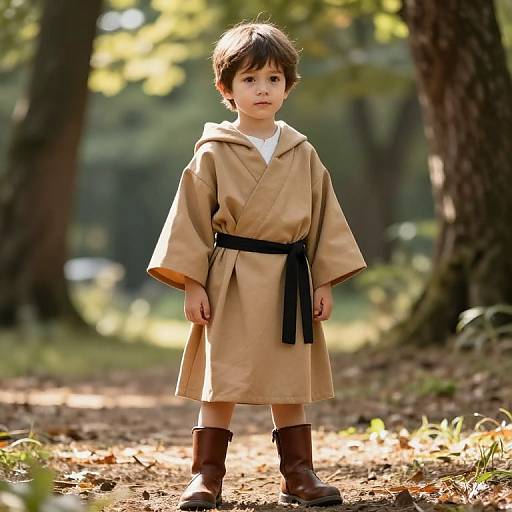 Young Boy in Tan Robe Outdoors