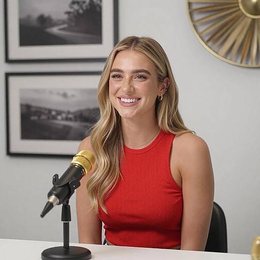 Smiling Blonde Woman at Desk Portrait