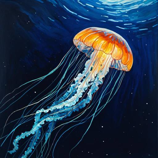 Vibrant Jellyfish in Deep Blue Abyss Vibrant Jellyfish in Deep Blue Abyss