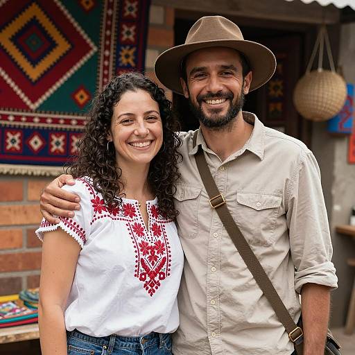 Joyful Couple in a Colorful Setting