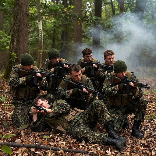 Intense Soldier Scene in Dense Forest