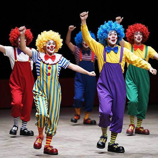 Vibrant Circus Scene with Clowns Dancing