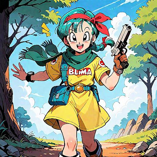 Anime Girl Bulma in Forest Setting