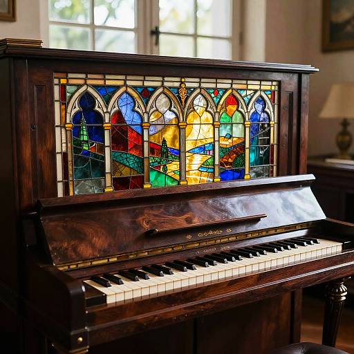 Vibrant Stained Glass Piano Art