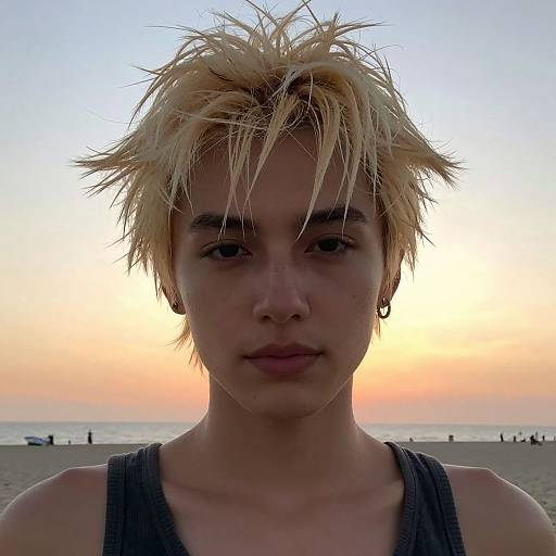 Blonde Spiked Hair at Beach Sunset