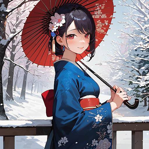 Winter Kimono Girl Outdoors