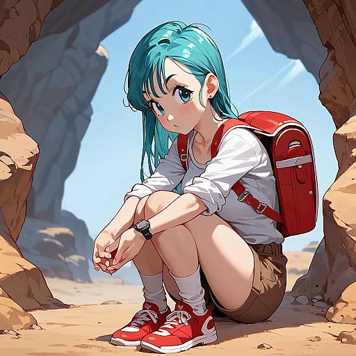 Bulma Sitting in Desert Dappled Sunlight
