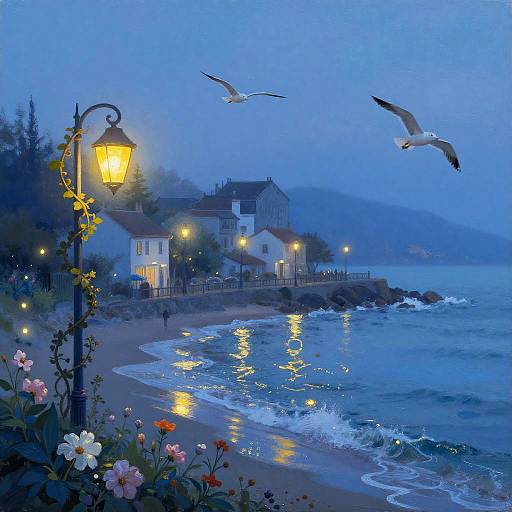 Serene Coastal Village at Blue Hour