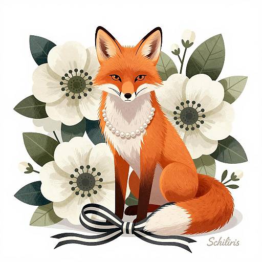 Serious Fox with Flowers and Jewelry