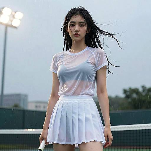 Ultra Realistic Wet Tennis Girl Portrait