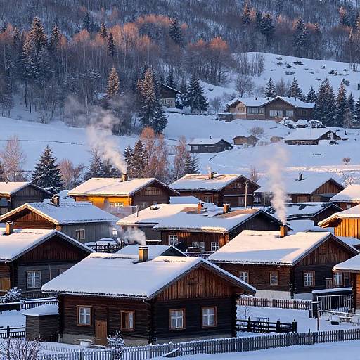 Cozy Snowy Mountain Village Sunrise