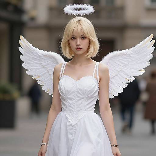 Blonde Angel in White Dress