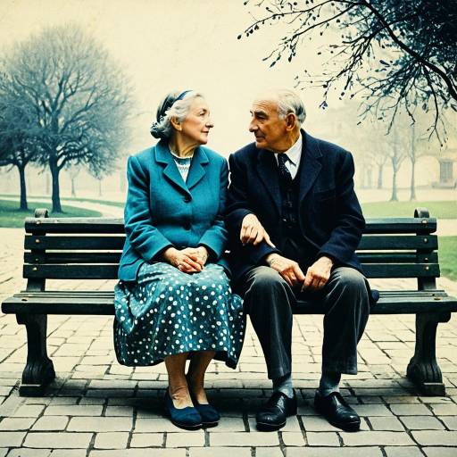 Chagall-Inspired Elderly Couple on a Bench