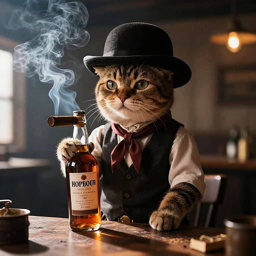 Anthropomorphic Cat in Old West Saloon