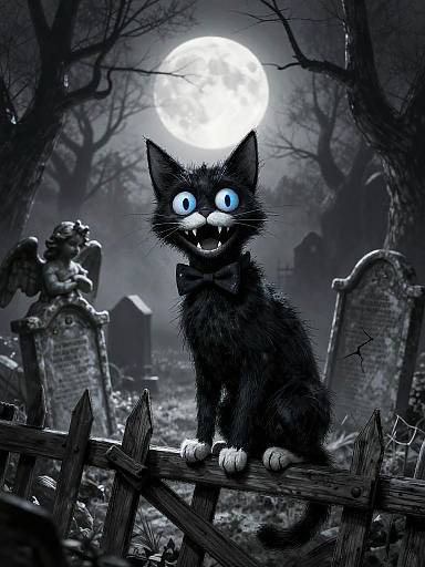 Spooky Stylized Cat in Graveyard