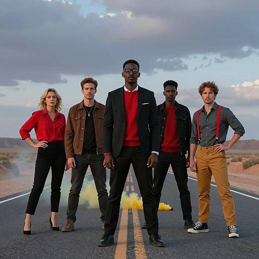Dramatic Group in Desert at Dusk
