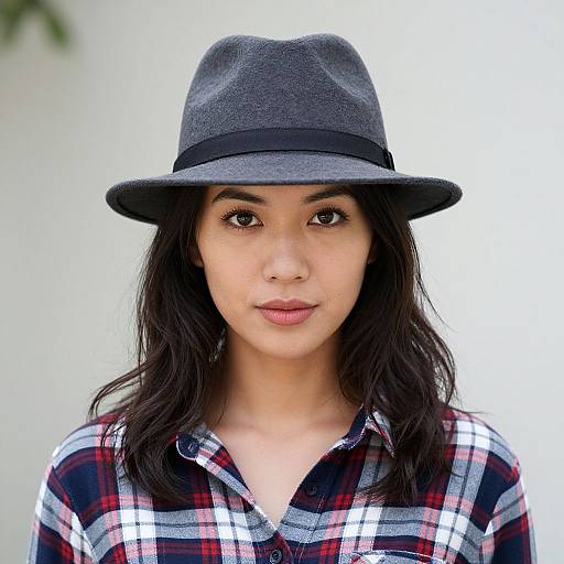 Woman in Fedora and Plaid Shirt