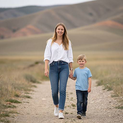 Portrait of Woman and Child Strolling