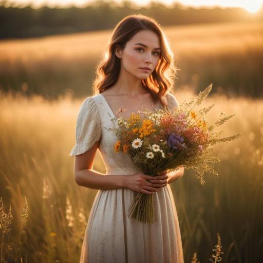 Serene Portrait in Sunlit Wildflower Field