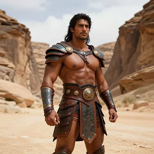 Muscular Warrior in Desert Canyon