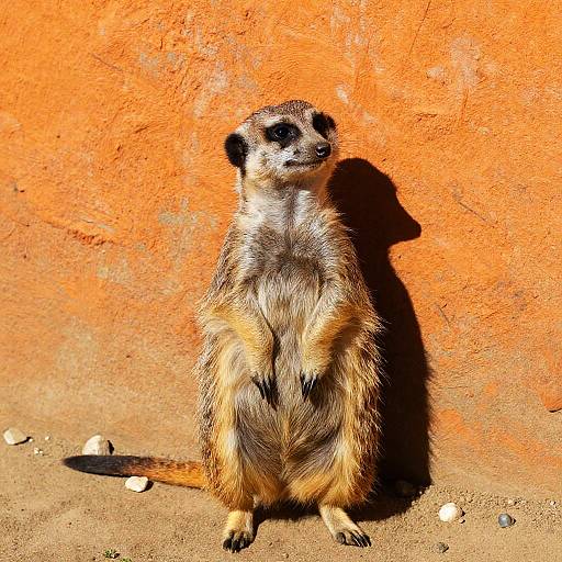 Sunlit Meerkat by Vibrant Orange Wall
