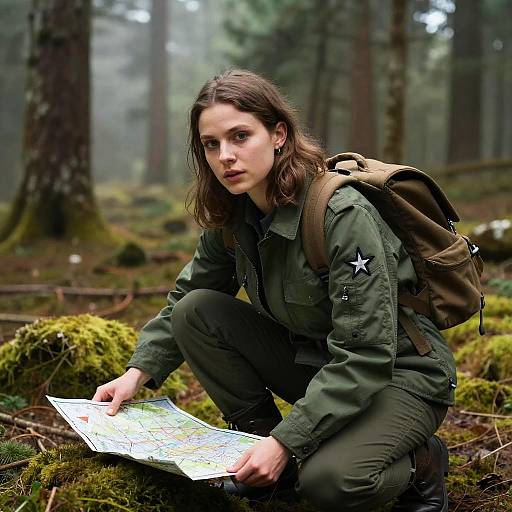 Young Woman in Misty Forest
